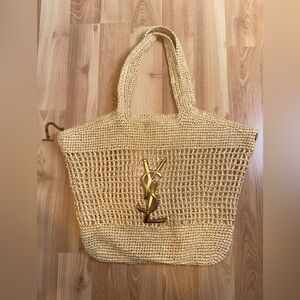 Saint Laurent INSPIRED Natural Raffia Tote with Gold Logo